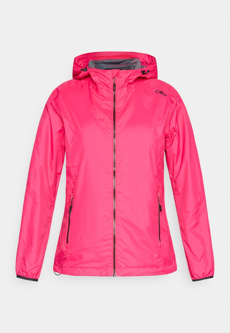 Hellpinkes, leichtes Kapuzenjacke mit Frontreißverschluss und seitlichen Reißverschlusstaschen, für Frauen entworfen.