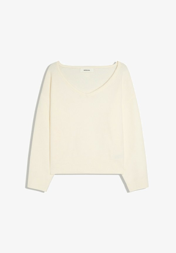 Bershka SOFT TOUCH V-NECK - JUMPER - Jumper - beige