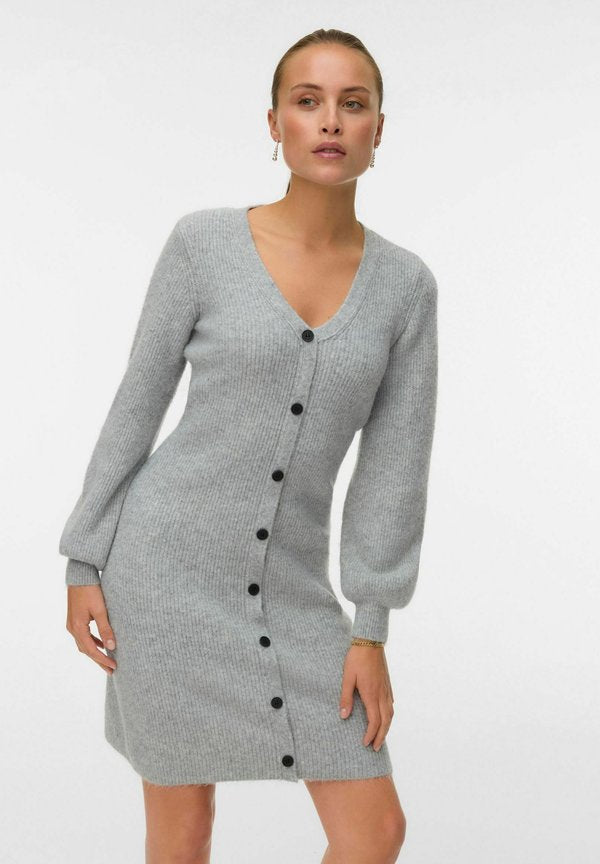 Vero Moda AWEVE V-NECK KNIT DRESS - Jumper dress - light grey melange