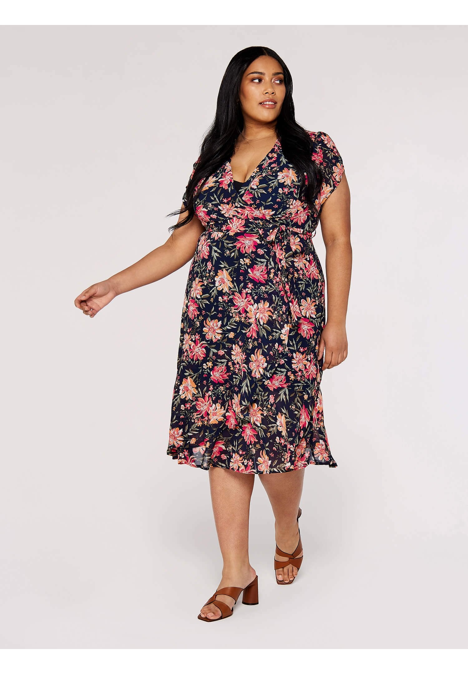 Apricot CURVE FLORAL WRAP MIDI