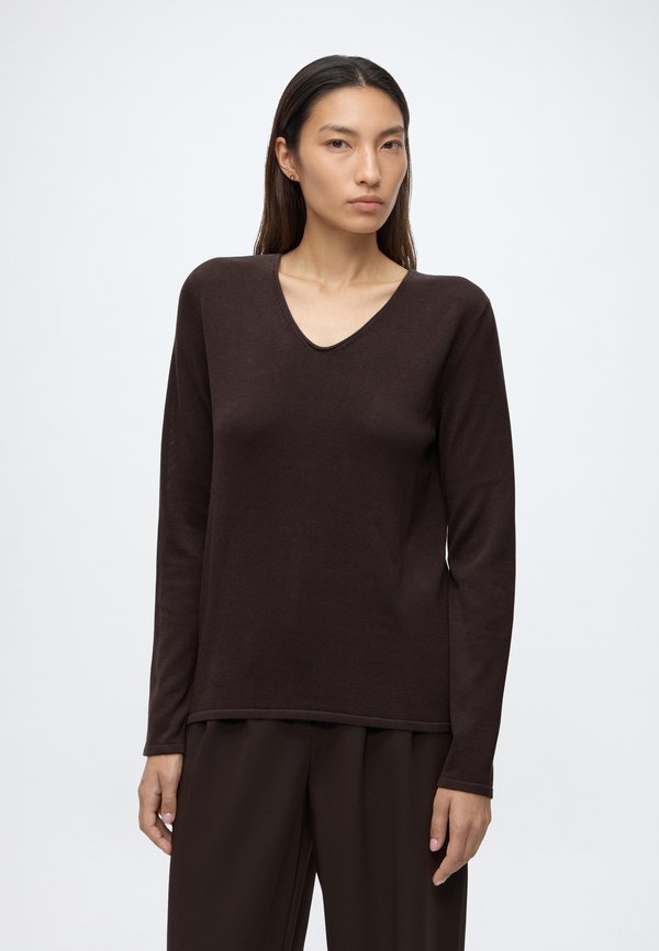 TOM TAILOR SWEATER BASIC V-NECK - Jumper - java dark brown
