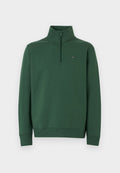 Grüner Sweatshirt mit hohem Kragen, Reißverschluss bis zur Mitte, gerippten Bündchen und einem kleinen Logoakzent auf der Brust. Hergestellt aus weichem Stoff.