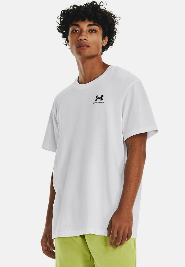 Under Armour S UA LOGO EMBROIDERED HEAVYWEIGHT SHORT SLEEVE - Print T-shirt - white