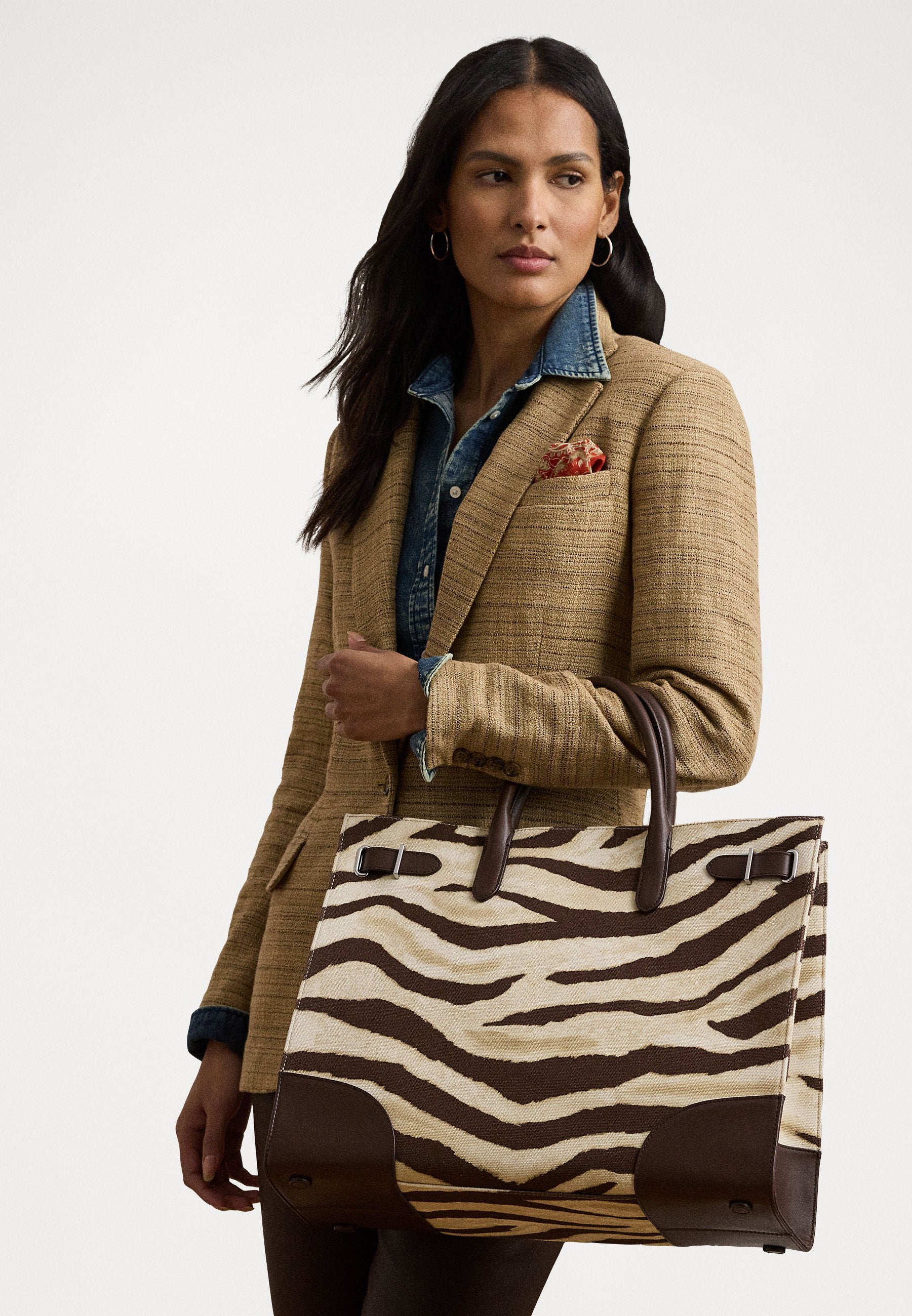 Lauren Ralph Lauren DEVYN ZEBRA PRINT CANVAS LARGE DEVYN TOTE BAG