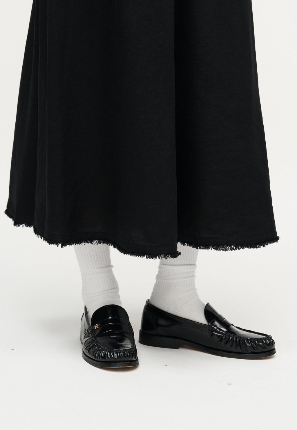 PLEATED LINEN BLEND MIDI A-LINE SKIRT Media 6