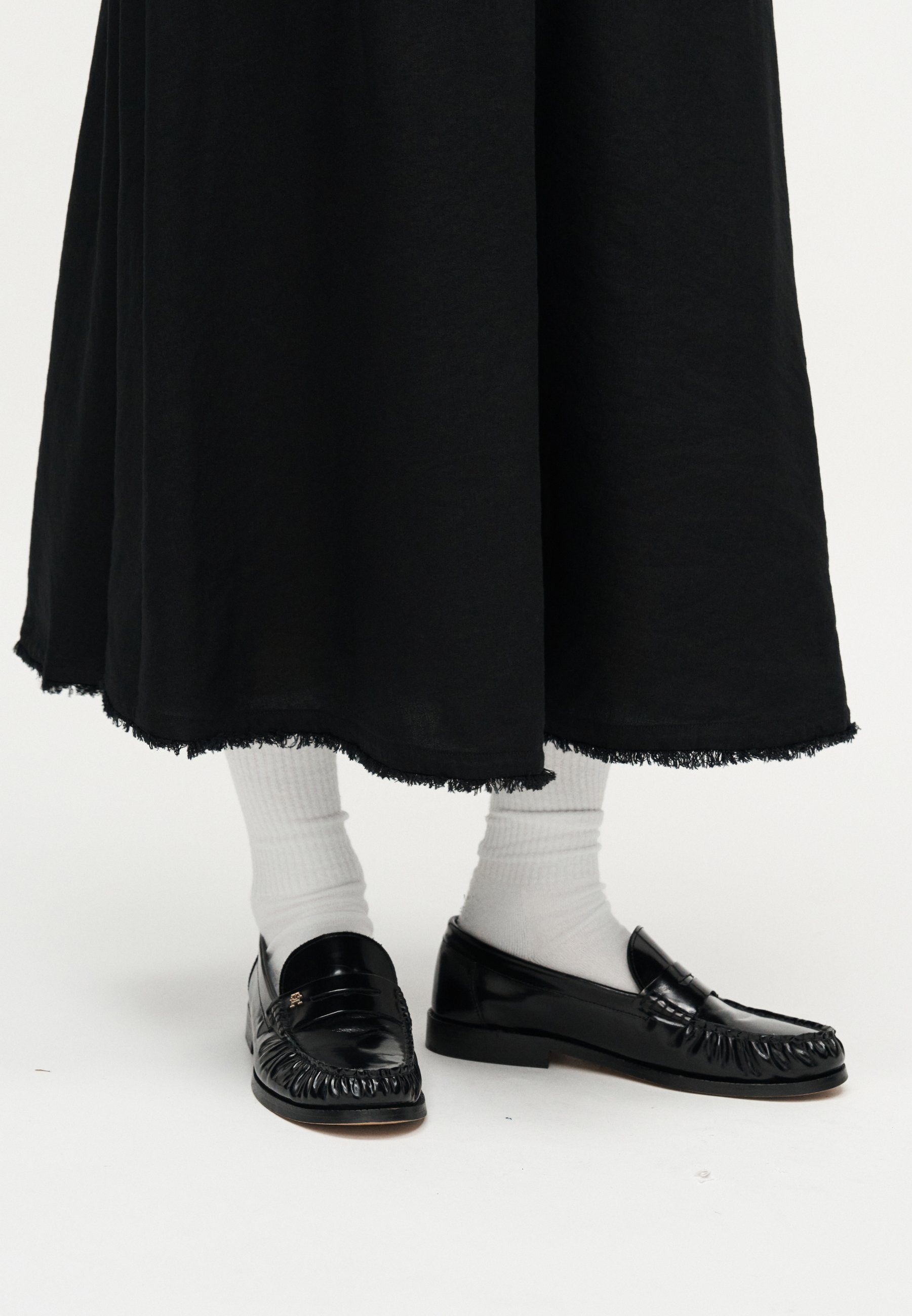 PLEATED LINEN BLEND MIDI A-LINE SKIRT Media 6