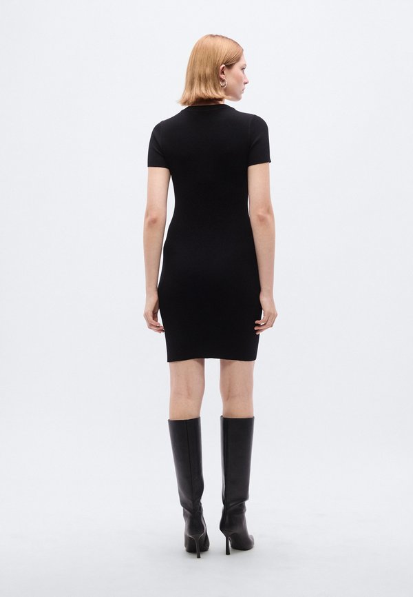 DKNY SHORT SLEEVE CREWNECK SHORT DRESS EMBELLISHED RHINESTONES AT NECKLINE