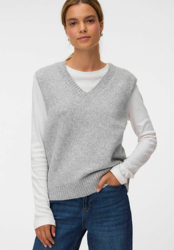 Vero Moda KNITTED VEST VMBOOM KNITTED VEST - Jumper - light grey melange