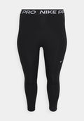 Schwarz-aktive Leggings mit einer körperbetonten Passform, elastischem Bund mit "NIKE PRO" in Weiß und einem kleinen weißen Nike-Logo in Hüfthöhe.