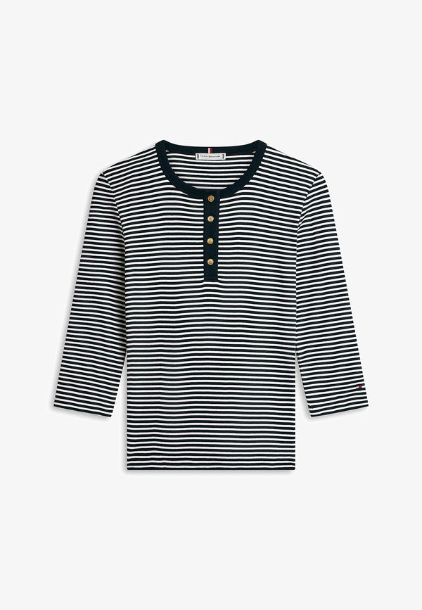 Tommy Hilfiger GOLD-TONE BUTTON SLIM HENLEY  - Long sleeved top - small brt stp dark night