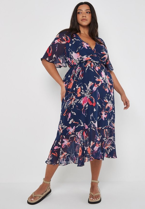Apricot CURVE ABSTRACT FLORAL WRAP MIDI