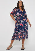Apricot CURVE ABSTRACT FLORAL WRAP MIDI