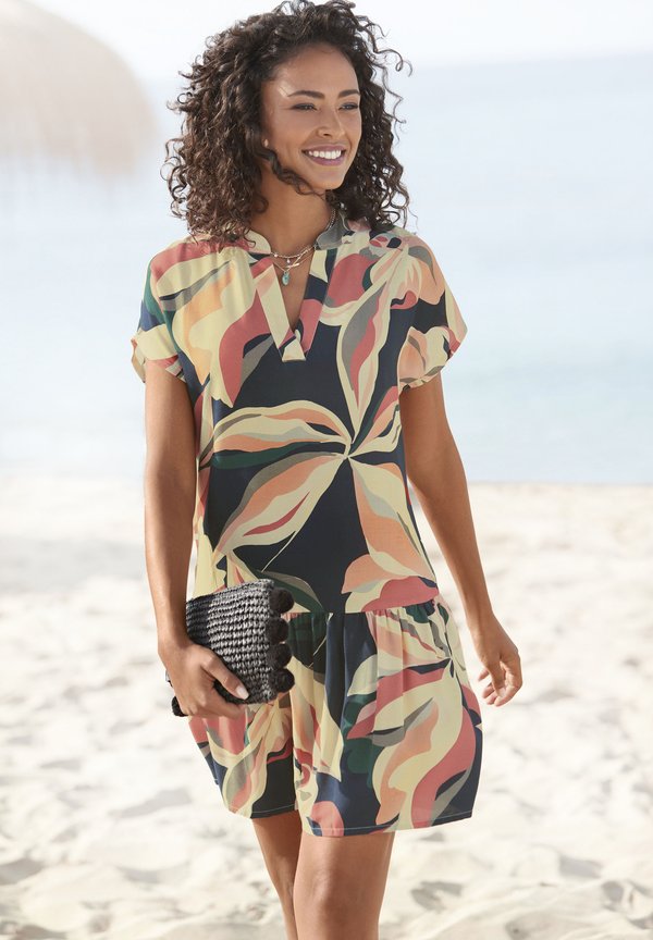 s.Oliver Day dress - marine koralle bedruckt