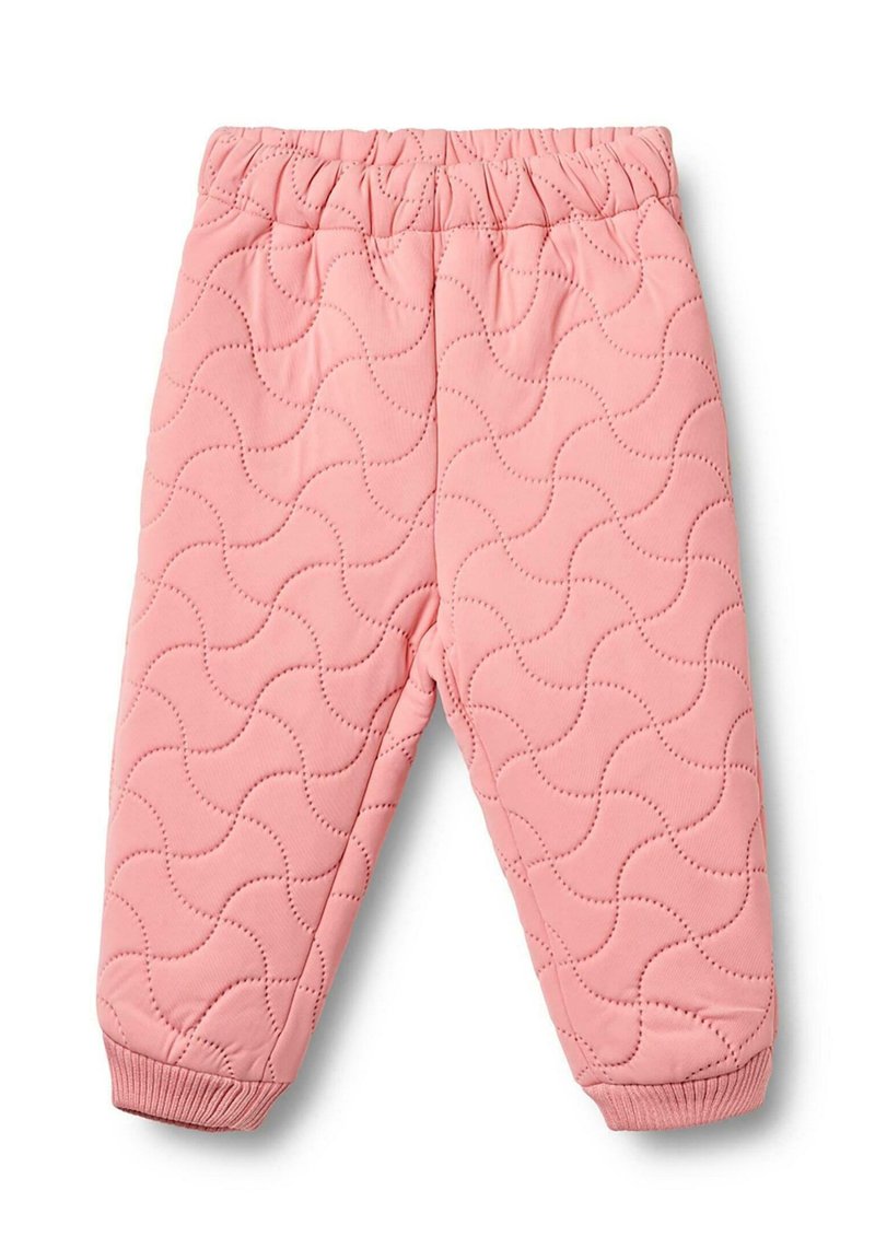 Gesteppten rosa Hosen mit einem gewellten Nähmuster, elastischem Bund und gerippten Bündchen. Hergestellt aus weichem Stoff für zusätzlichen Komfort.