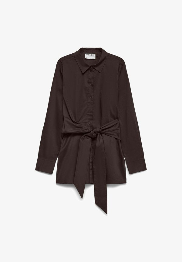 Vero Moda Poplin AWALVA - Button-down blouse - chocolate torte