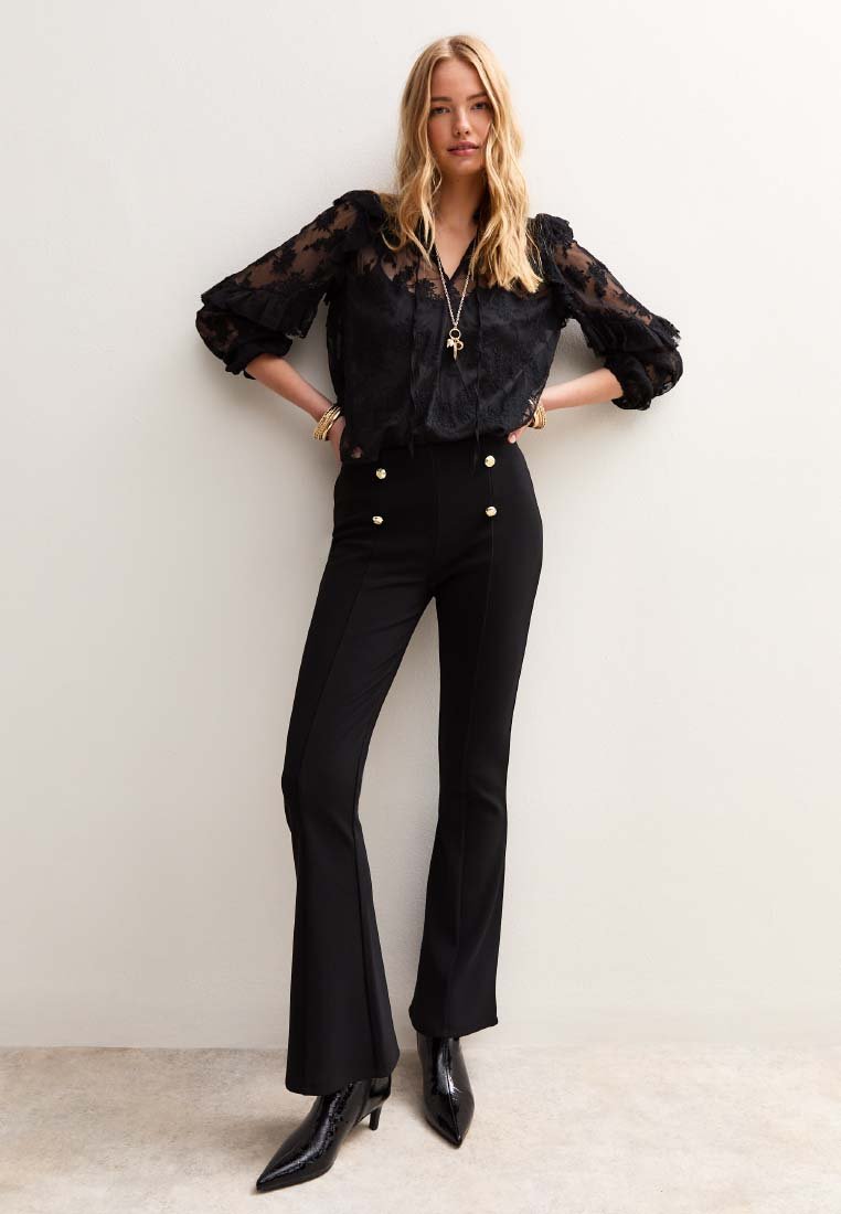 New Look GOLD BUTTON RIBBED FLARED LEG