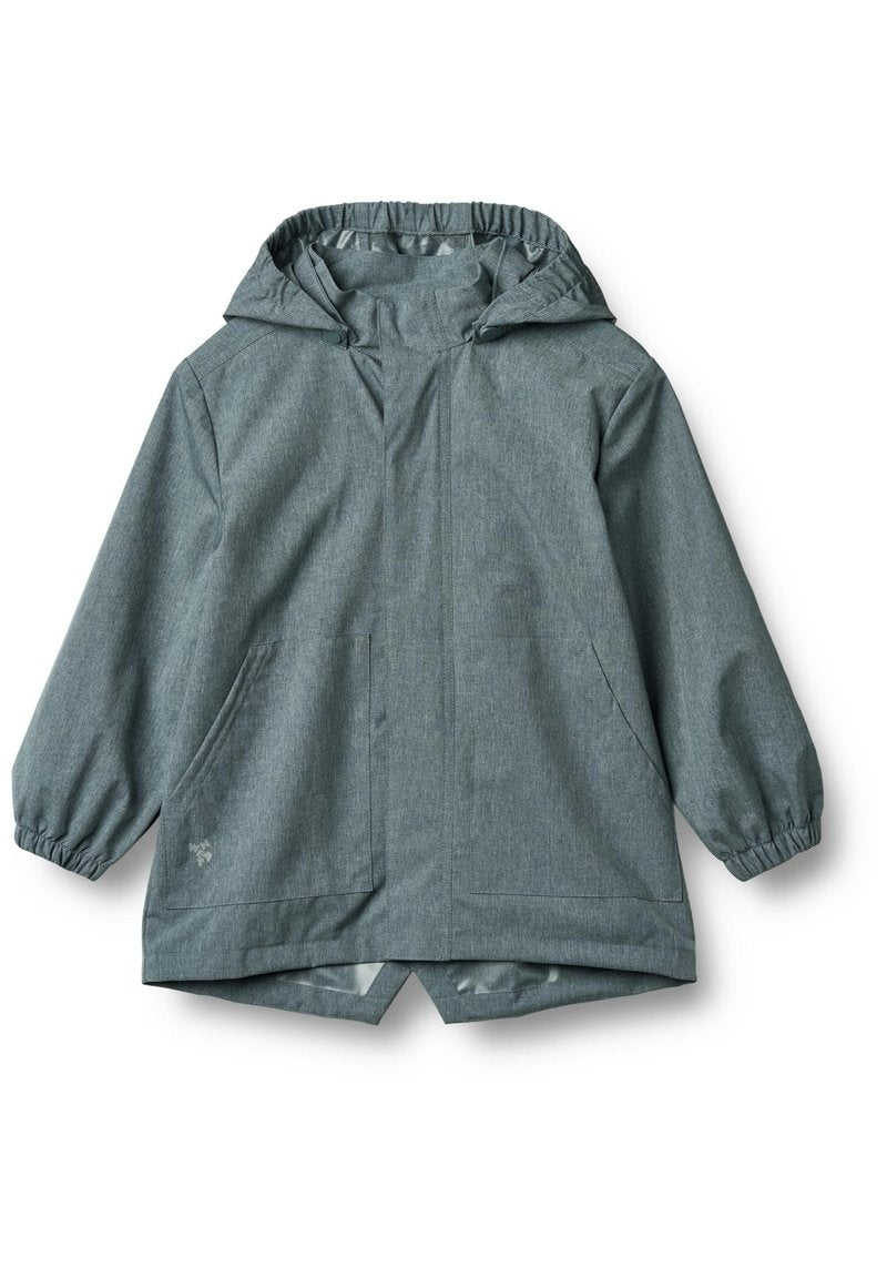 Leichte, gefütterte Jacke aus meliertem grauem Stoff. Mit elastischen Bündchen, seitlichen Taschen und einem abgerundeten Saum für eine lockere Passform.