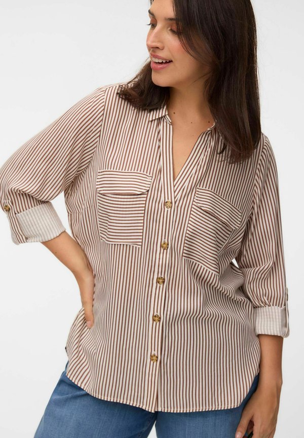 Vero Moda Curve VMBUMPY L/S SHIRT NEW CURVE GA NOOS - Button-down blouse - cocoa brown