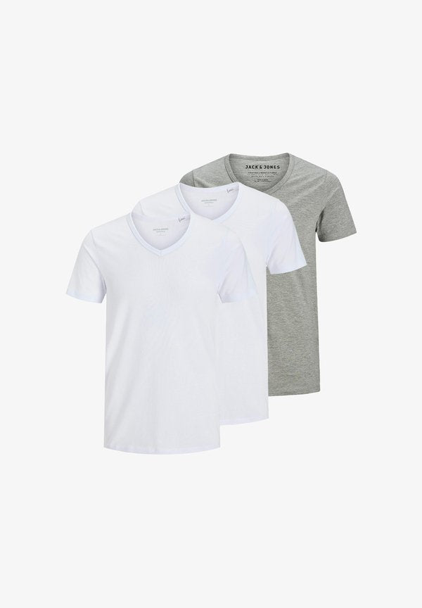 Jack & Jones 3 PACK - Basic T-shirt - weiß/hellgrau