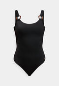 Tommy Hilfiger TORTOISESHELL RING SCOOP BACK SWIMSUIT - Swimsuit - black