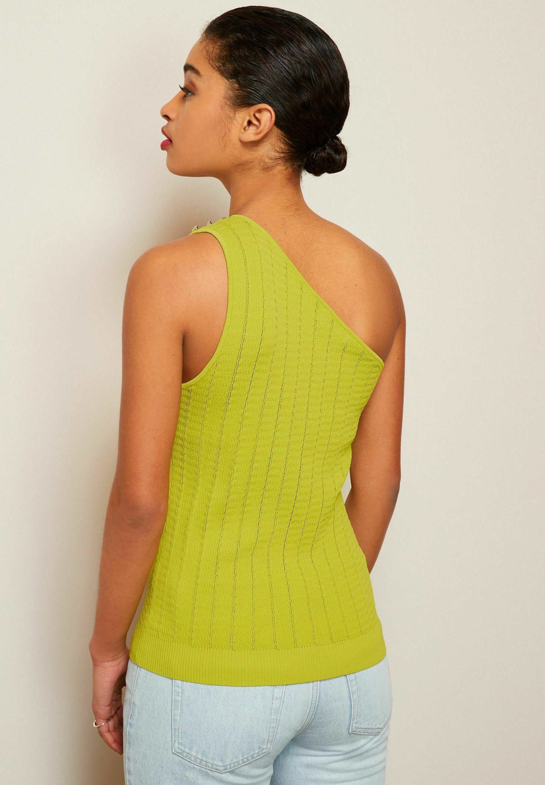 Next BUTTON DETAIL ONE SHOULDER KNIT TOP