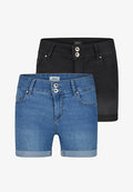 ONLY CARMEN 2 PACK - Denim shorts - light blue denim washed black