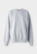 Grauer Sweatshirt mit langen Ärmeln, rundem Halsausschnitt, gerippten Bündchen und Saum. Verfügt über ein kleines weißes Logo auf der Brust. Material aus Baumwollmischung.