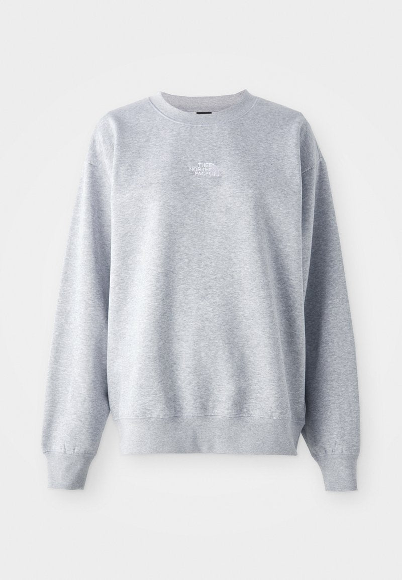 Grauer Sweatshirt mit langen Ärmeln, rundem Halsausschnitt, gerippten Bündchen und Saum. Verfügt über ein kleines weißes Logo auf der Brust. Material aus Baumwollmischung.