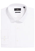 Weißes Slim-Fit-Hemd aus glattem Baumwollstoff, mit klassischem Kragen, Knopfverschluss und doppelt geknöpften Manschetten. Markenlabel sichtbar.
