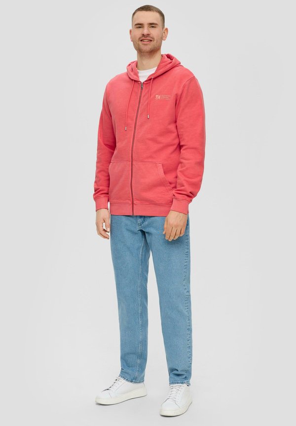 s.Oliver GARMENT-DYED MET CAPUCHON - Cardigan - korallrot