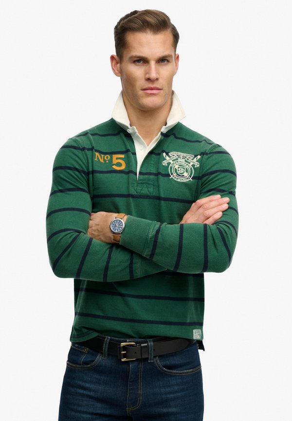 Superdry & Co SUPERDRY DOUBLE EMBLEM STRIPE RUGBY TOP.. - Polo shirt - hunter green stripe