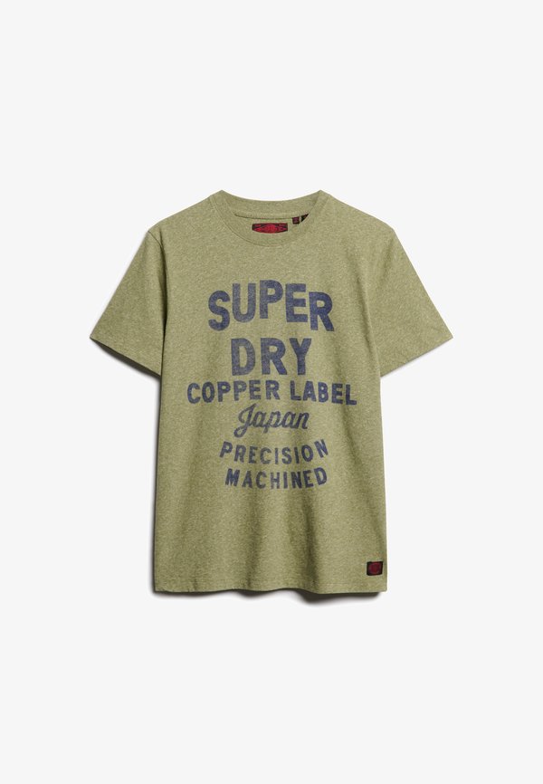 Superdry & Co LABEL WORK - Print T-shirt - hushed olive grit