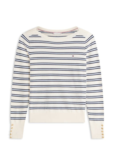 Tommy Hilfiger GOLD-TONE BUTTON JERSEY BOAT NECK JUMPER