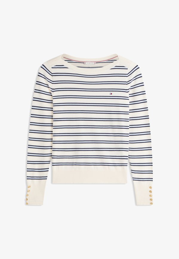 Tommy Hilfiger GOLD-TONE BUTTON JERSEY BOAT NECK JUMPER - Jumper - calico/dark navy blue
