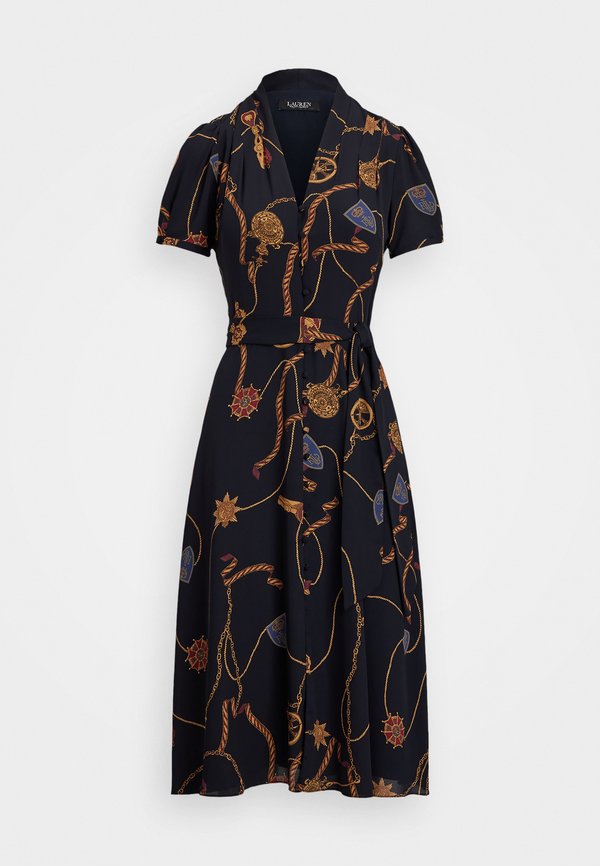 Lauren Ralph Lauren PRINT BELTED GEORGETTE PUFF SLEEVE DRESS