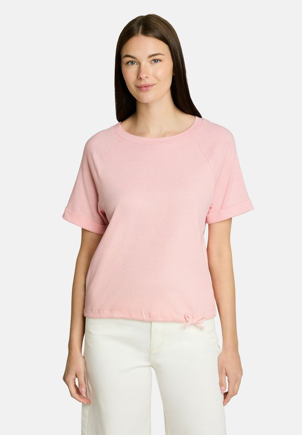 TOM TAILOR T-SHIRT MIT KORDELZUG UND STREIFEN - Basic T-shirt - pink white structure stripe