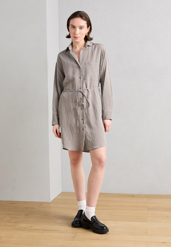 Marc O'Polo SHIRT DRESS ROUND HEM BELT COLLAR SLEEVE STRUCTURED STRIPE