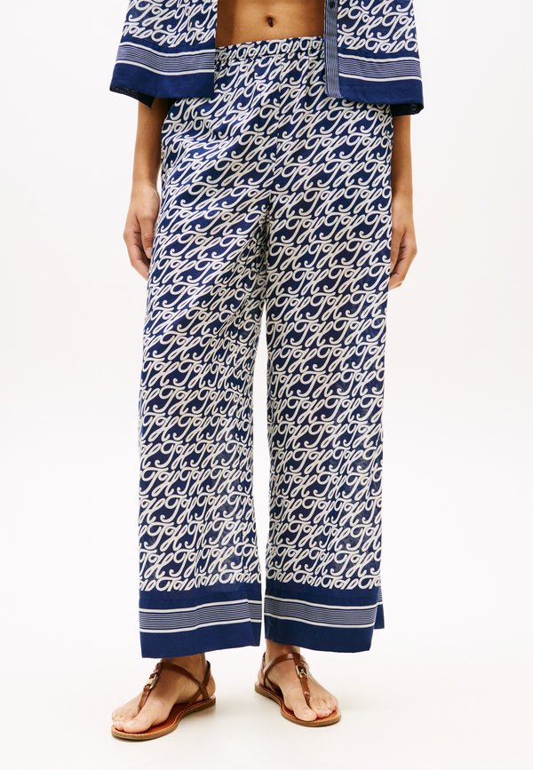 Tommy Hilfiger PRINT VOILE WIDE LEG TROUSERS WITH SILK - Trousers - preppy navy