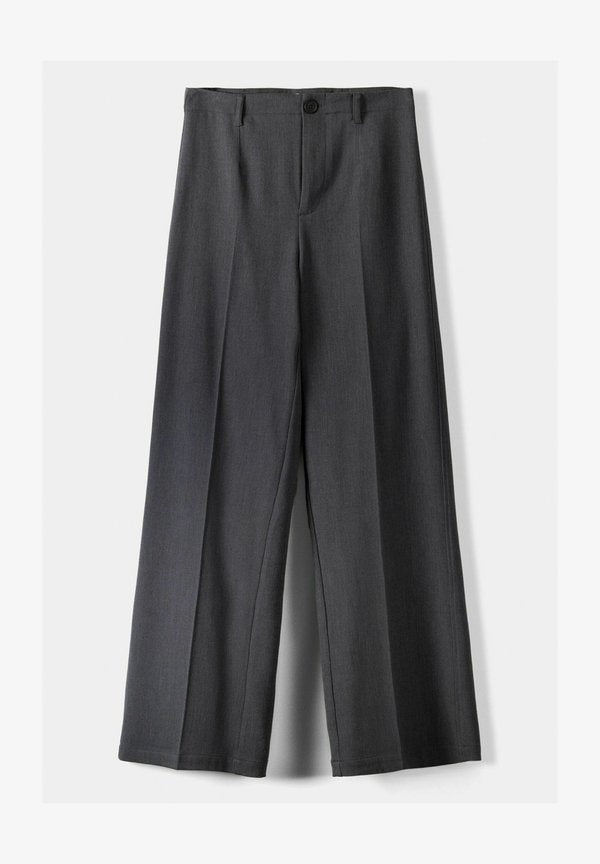 Bershka WIDE-LEG TAILORED - Trousers - mottled dark grey