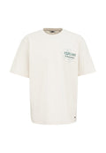 Cremfarbener Kurzarm-T-Shirt, mit floralem Design und dem Text "EXPLORE" in Grün. Hergestellt aus weicher Baumwolle, mit einem lässigen Schnitt.