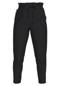 Schwarze, gestreifte Hosen mit einem rüschigen, elastischen Bund und Kordelzug. Sie verfügen über Seitentaschen und ein schmal zulaufendes Bein Design.