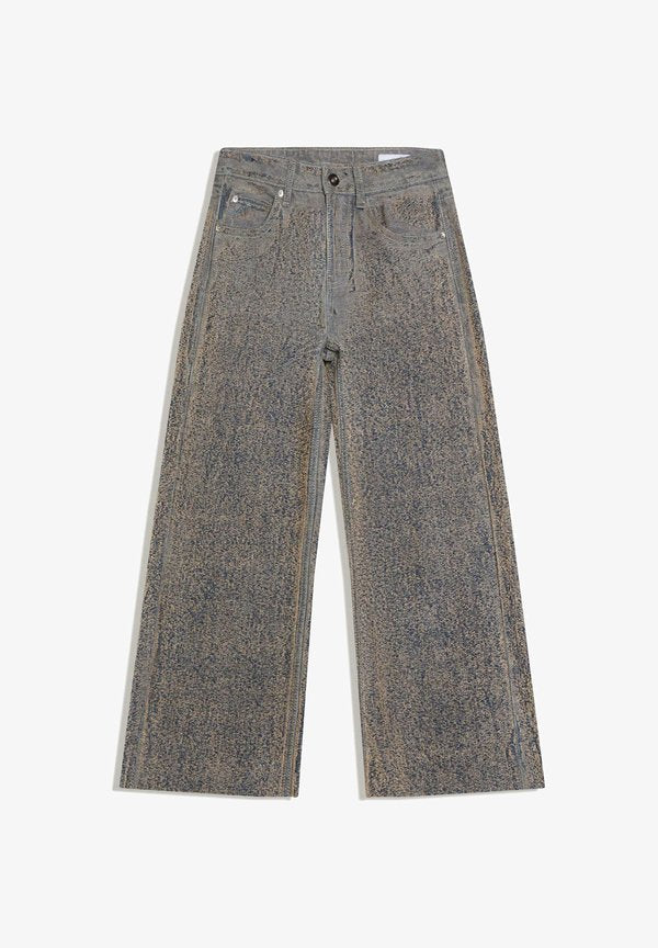 Bershka TEXTURED LOW-RISE - Straight leg jeans - blue denim