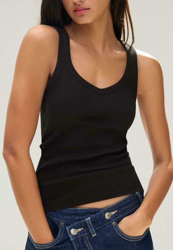 Bershka BASIC RIBBED - VEST TOP - Top - black
