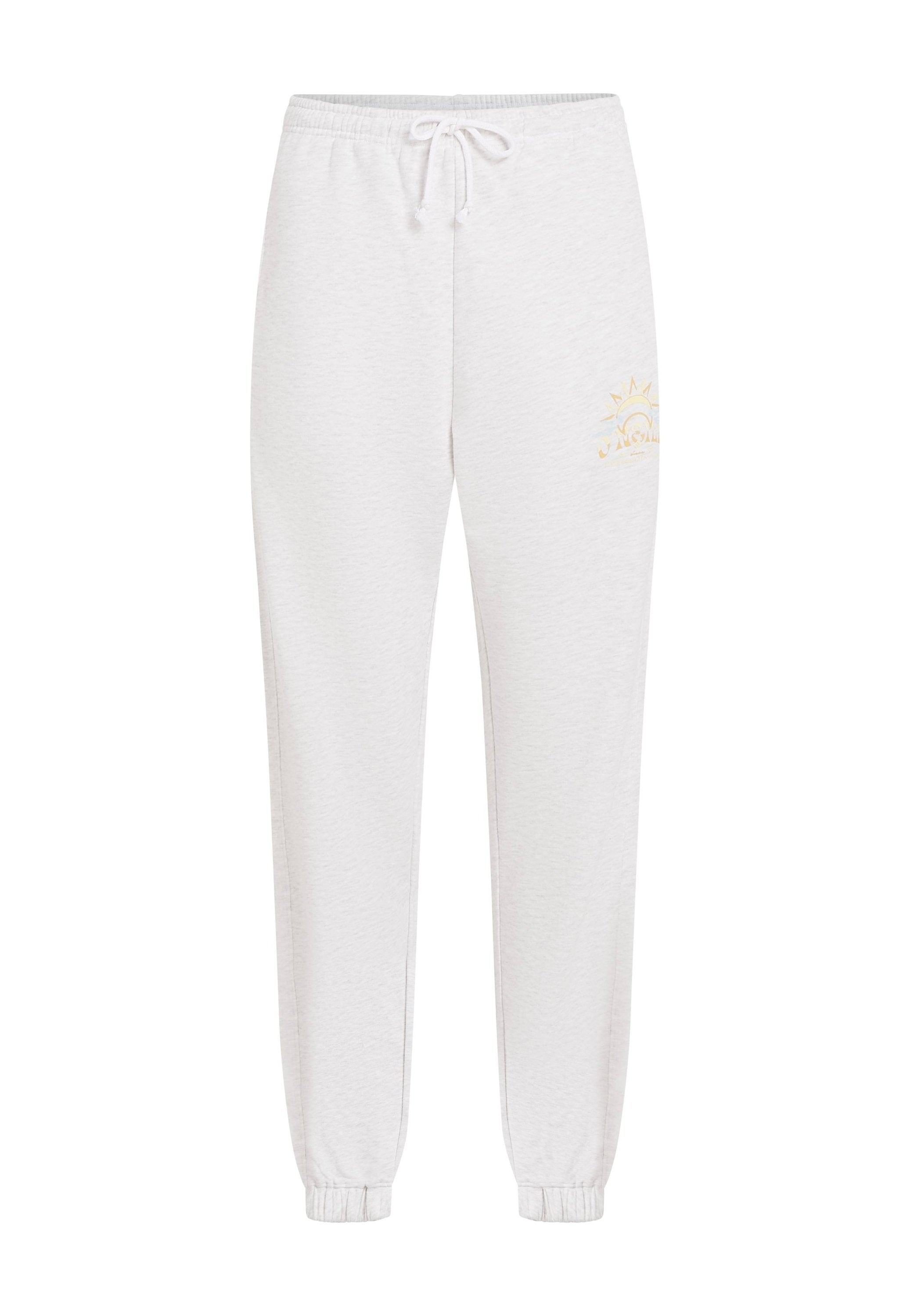 Hellegraue Sweatpants mit elastischem Taillenbund und verstellbarem Kordelzug. Rippstrickbündchen an den Knöcheln. Mit einem goldenen Sonnenmotiv.