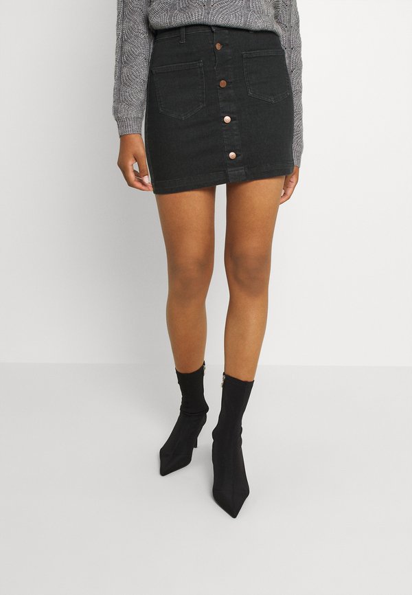 ONLY ONLAMAZING HW BUTTON - Mini skirt - black denim