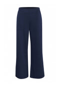 Navyweite Beinhosen aus weichem Stoff, mit einem elastischen Bund und glatter Textur. Keine auffälligen Muster oder Hardware-Details.