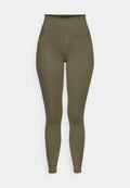 Hoch taillierte Leggings in Olivgrün aus stretchigem Stoff. Mit Flatlock-Nähten und einer seitlichen Tasche zur Aufbewahrung. Glatte Textur.