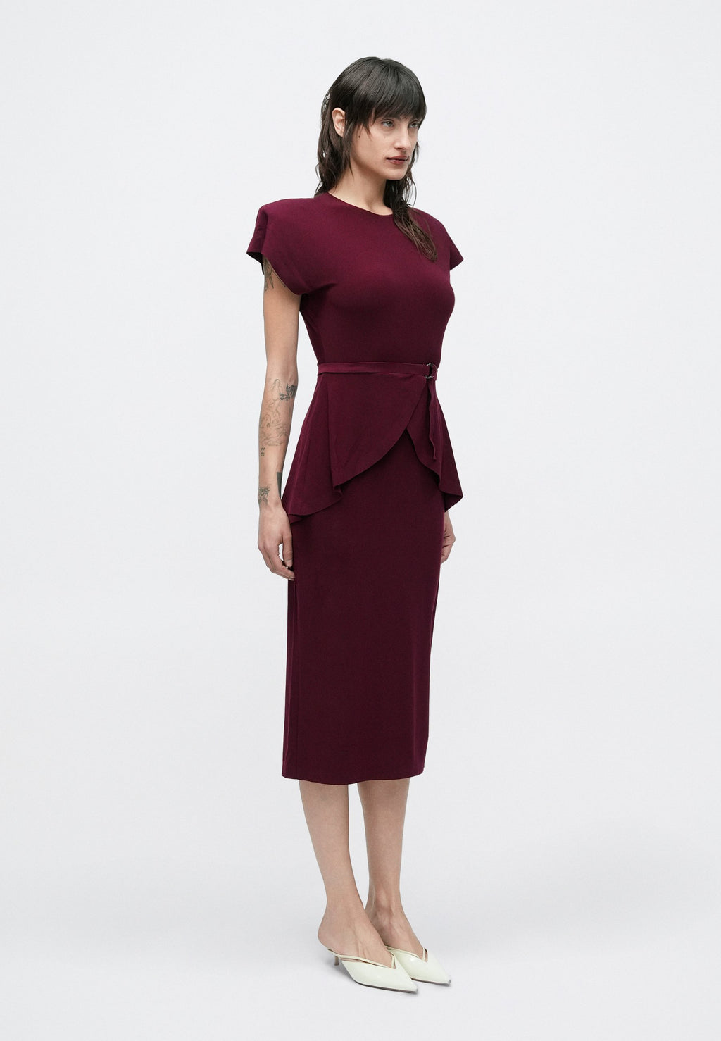 Norma Kamali SLEEVE SHOULDER PAD PEPLUM DRESS TO MIDCALF