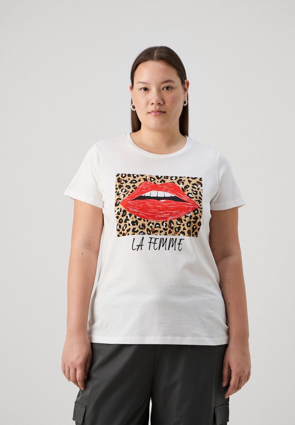 Vero Moda Curve VMMILLA FRANCIS - Print T-shirt - snow white