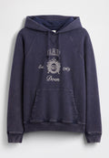Navyblauer Hoodie aus Baumwollmischung, mit einer Fronttasche, Kordelzugkapuze und besticktem GAP-Logo mit dekorativen Elementen.